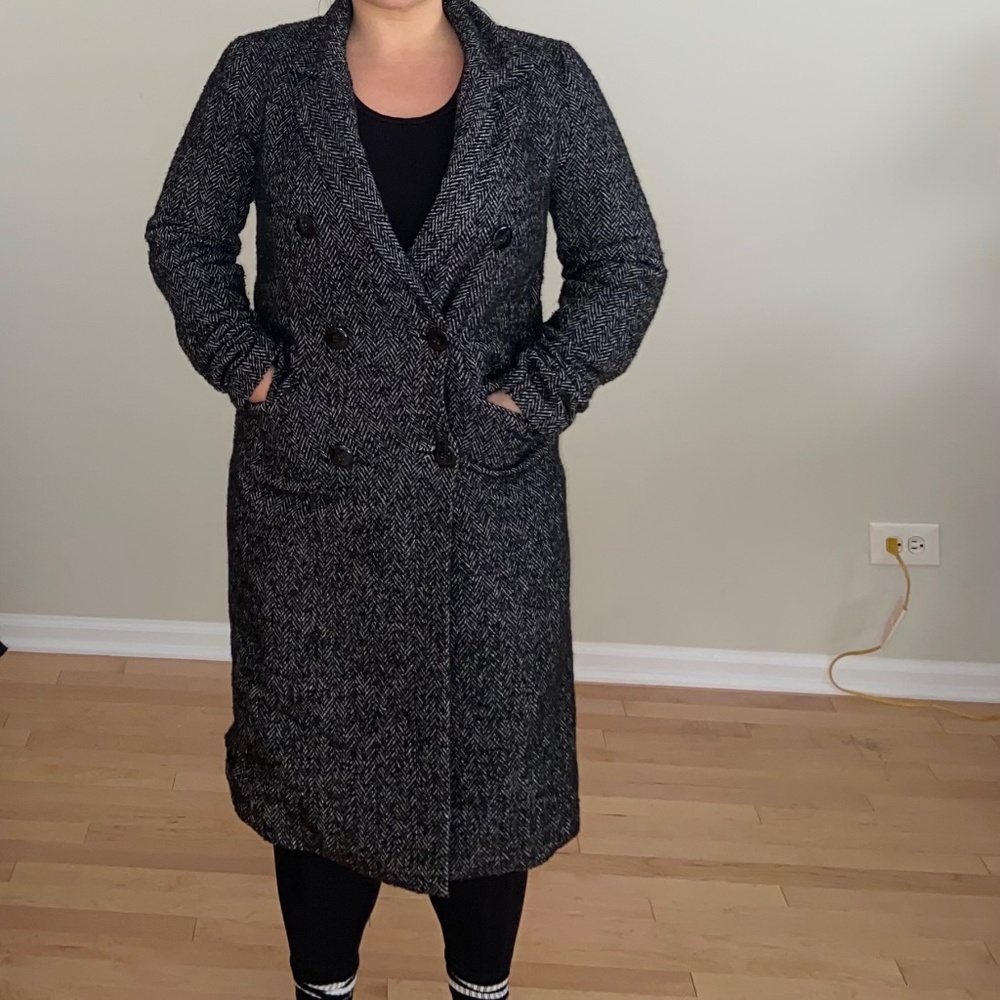 Veto Moda Two-tone Black Gray Wool Pea Coat